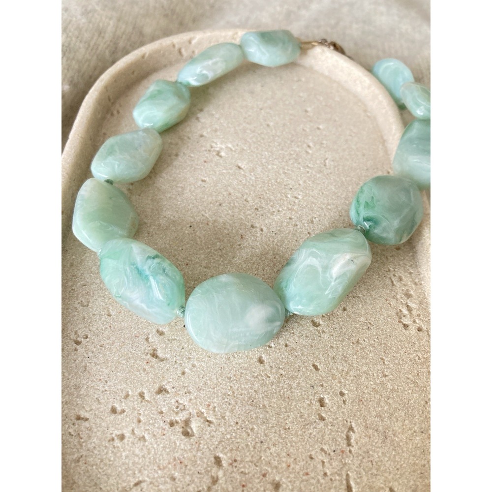 Mint Green Marbled Faux Stone Bead Necklace Chunky Nugget Beads Collar Choker